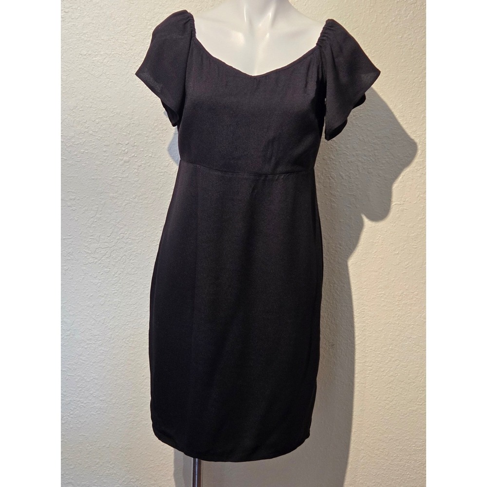 Paris Sunday‎ Black Flutter Sleeve Sweetheart Neck Sheath Dress Womens Size M